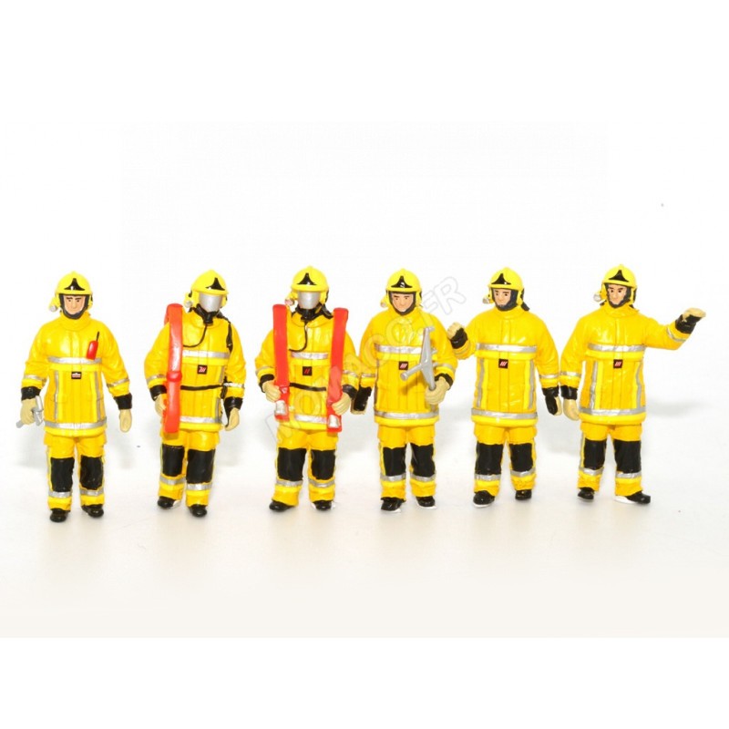 6 figurines jaune Pompier feu urbain